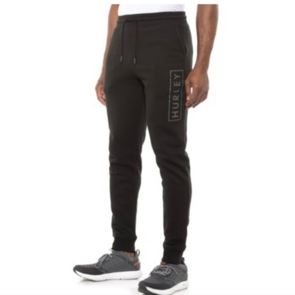 HURLEY - NEW! RELAXED FIT Boxed Logo Black Jogger Sweatpants Size Small - Picture 1 of 9